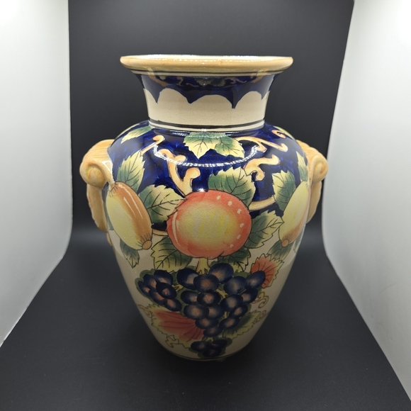 Vtg Hand Painted Deruta Italian Porcelain Vase - Grapes Lemons - Picture 2 of 8